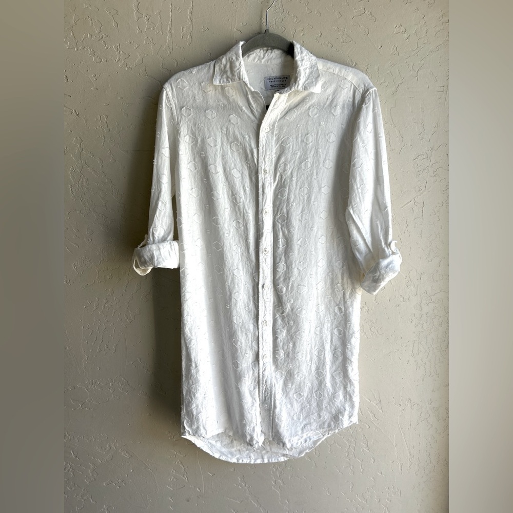 Emily Phillips 100% linen white Jacquard girlfriend shirt dress size 2/4.